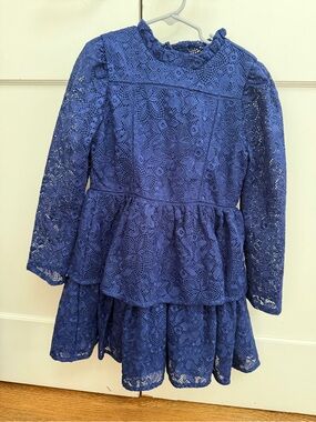 EUC JANIE AND JACK ROYAL BLUE SPECIAL OCCASION LACE TIERED FORMAL DRESS SIZE 8